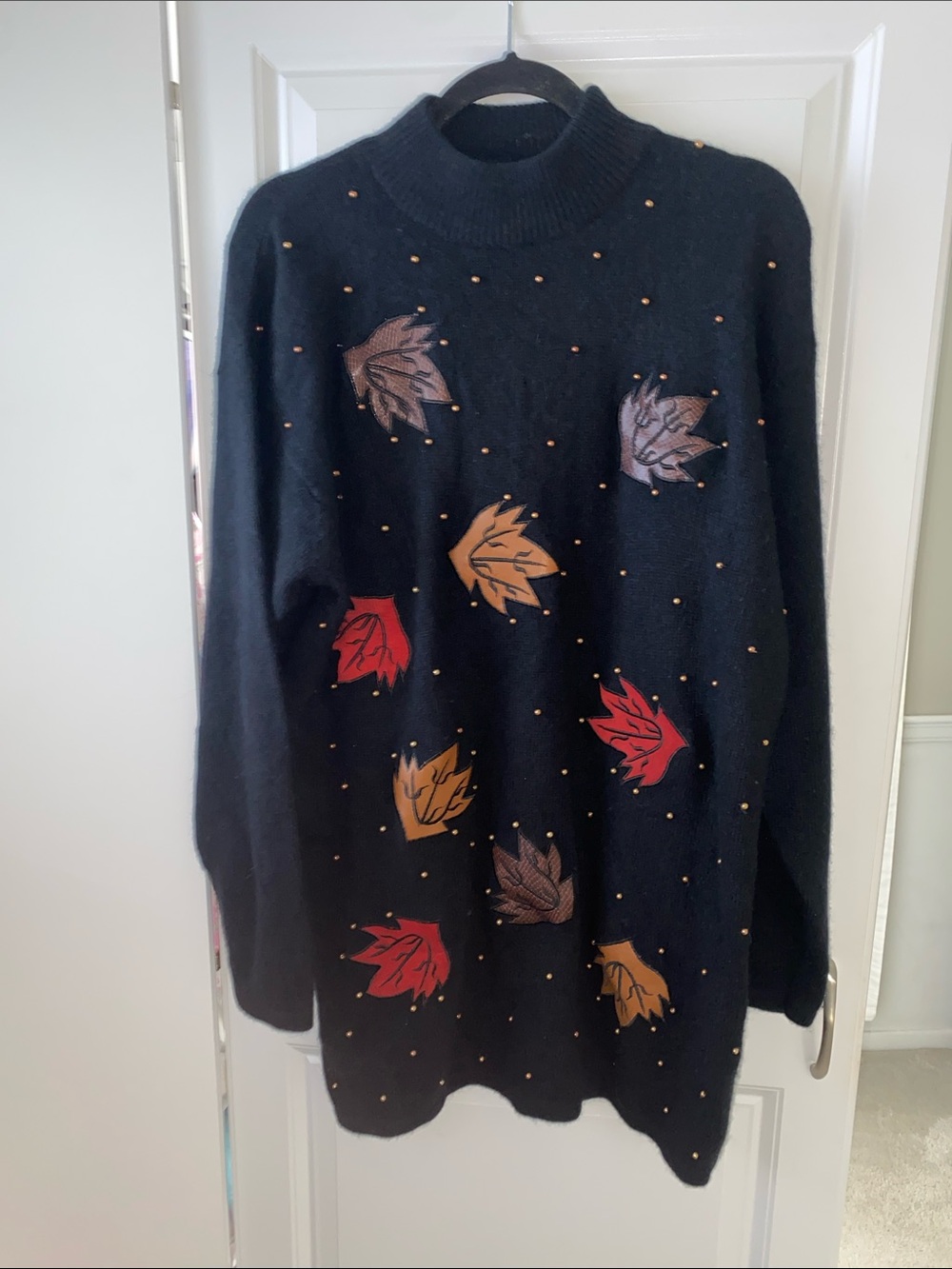 Vintage Sweater Evan Davies Lambs Wool Angora Rabbit Hair Leaves Granny Core